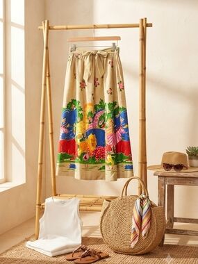 ​Peter Popovitch Vintage Safari Animal Print Midi Skirt Belted Large EUC